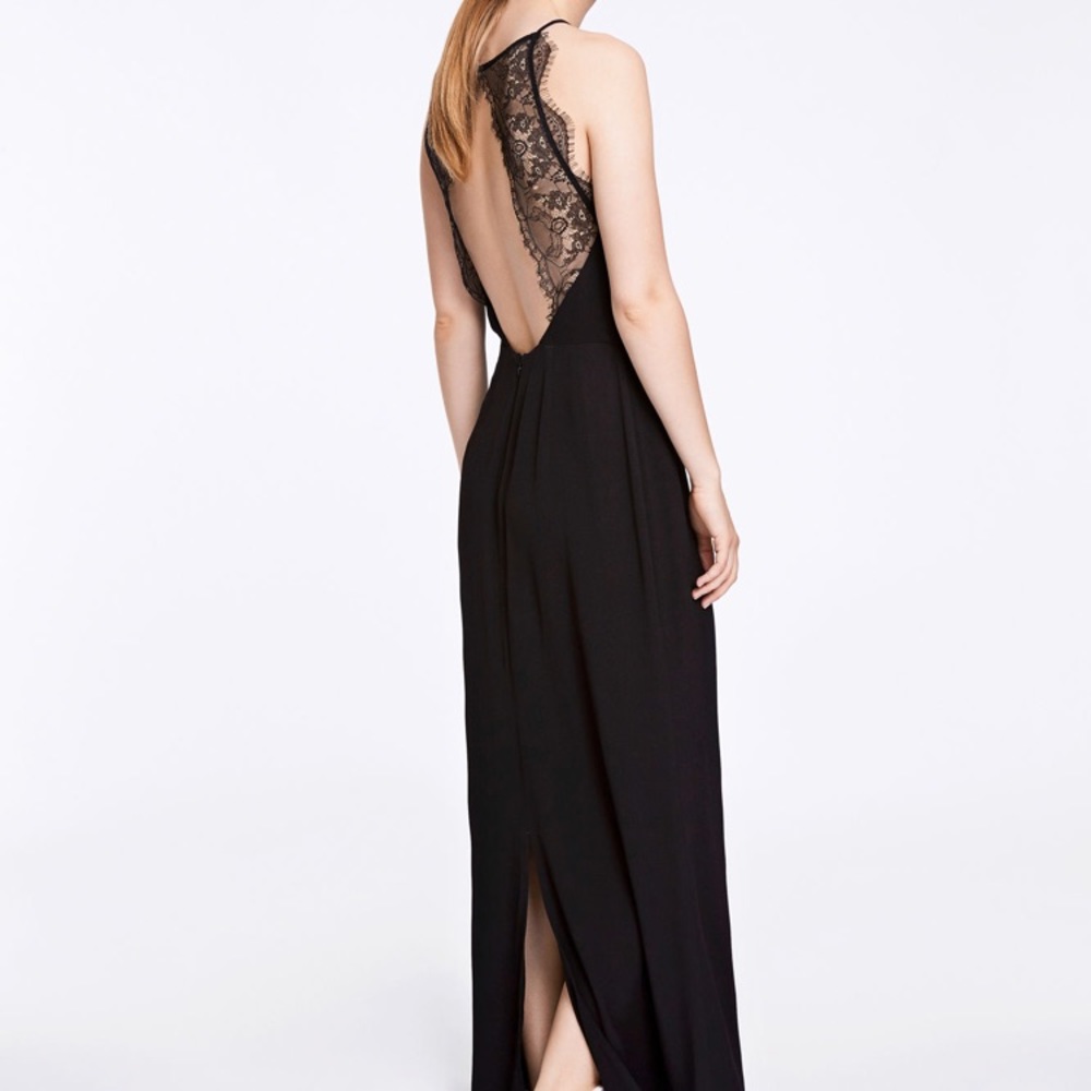 Quality Nordic designer long black dress, laceback